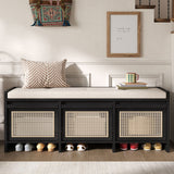 Entryway Shoe Bench With Drawers & Button Tufted Cushion