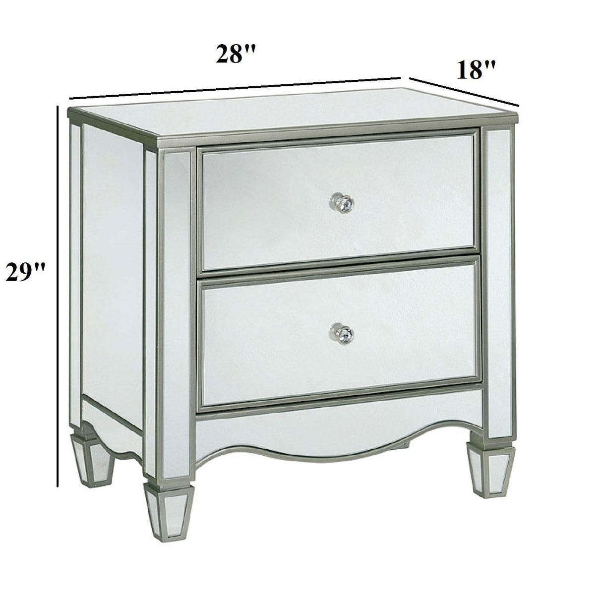 Nightstand With Mirror Panels - Silver