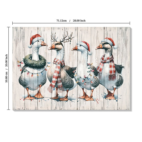 Framed Vintage Duck Wall Art Print, Christmas With Ornaments Watercolor Canvas Poster Wall Decor - Red Buffalo Check