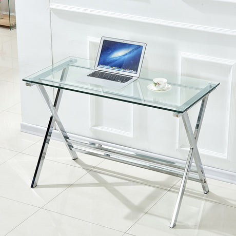 Transparent Glass Computer Desk With Rounded Edges, Tempered Glass Laptop Table - Clear