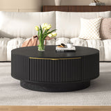 Farmhouse Round Coffee Table With Storage Drawer