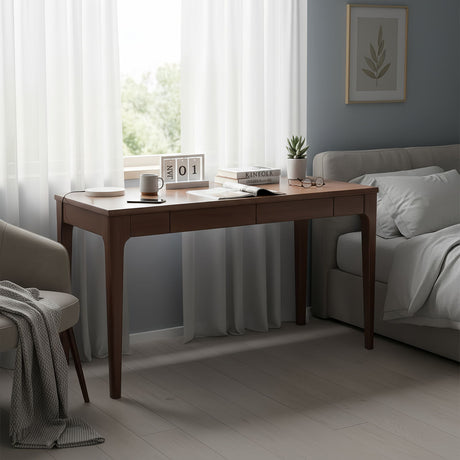Desk With Drawers, Smooth Edge Design - Walnut