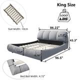 Luxury Upholstered Platform Bed With Oversized Padded Backrest And Solid Wood Frame