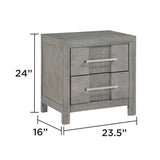 Modern 2 Drawer Nightstand In Gray Finish With Silver Metal Handles, Contemporary Bedside Table With Smooth Glide Drawers