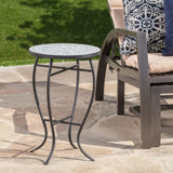 Outdoor Round Side Table With Mosaic Style Top And Curved Iron Legs