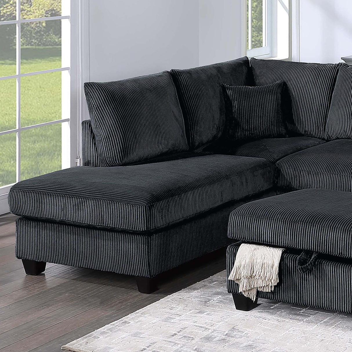 Modern Style Sectional Set With USB Port, Storage Ottoman