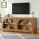 TV Stand With Semi Arched Glass Doors, Media Console With Adjustable Shelves For Living Room - Brown
