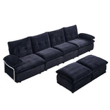 Upholstery Modular Sectional Sofa , 4 Seater With 2 Ottomans For Living Room - Black