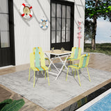 4 Piece Set Of Color Block Designed Single Chairs With Folding Square Table - Grain Yellow / Haze Green / Khaki / Tropical Orange / White