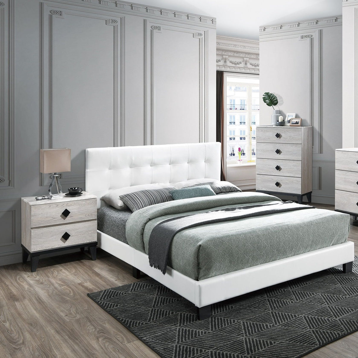 Contemporary Style Bed, Rectangle Headboard