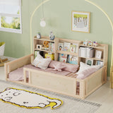 Platform Floor Bed With Guardrail Fence And Side Storage Shelves