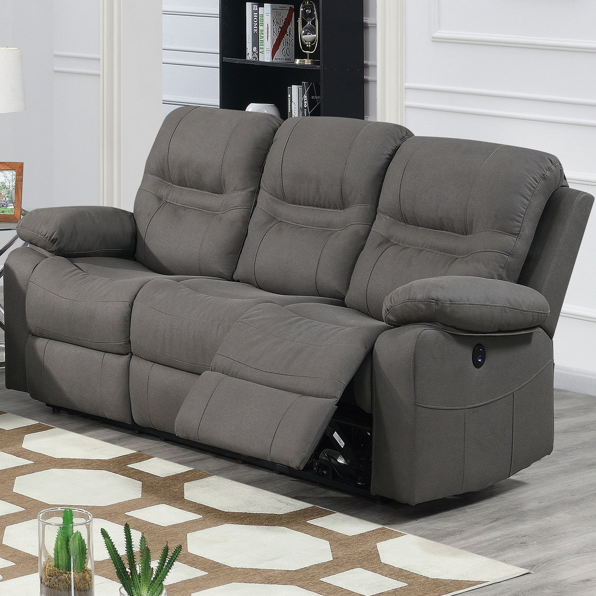 Modern Contemporary Power Reclining Sofa With USB Port