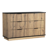 Modern 6 Drawer Cabinet With Metal Rounded Corners And Exquisite Handles Multi Functional Storage - Natural Wood