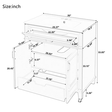 Bathroom Vanity With Sink Storage Cabinet - Blue