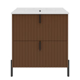 Fluted Bathroom Vanity With Ceramic Sink, Freestanding Design