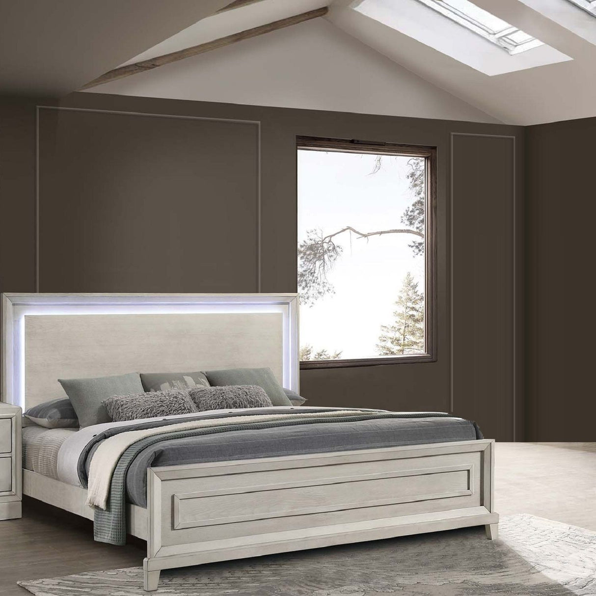 Elegant Style Bed With LED Lights On Headboard