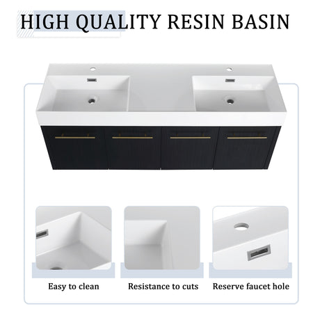 Modern Wall Mounted Bathroom Vanity With Left Sink And Storage Rack