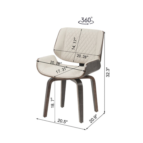 Dining Chair 360° Swivel, Ergonomic Design Upholstery, Bentwood Frame, (Set of 2) - Beige