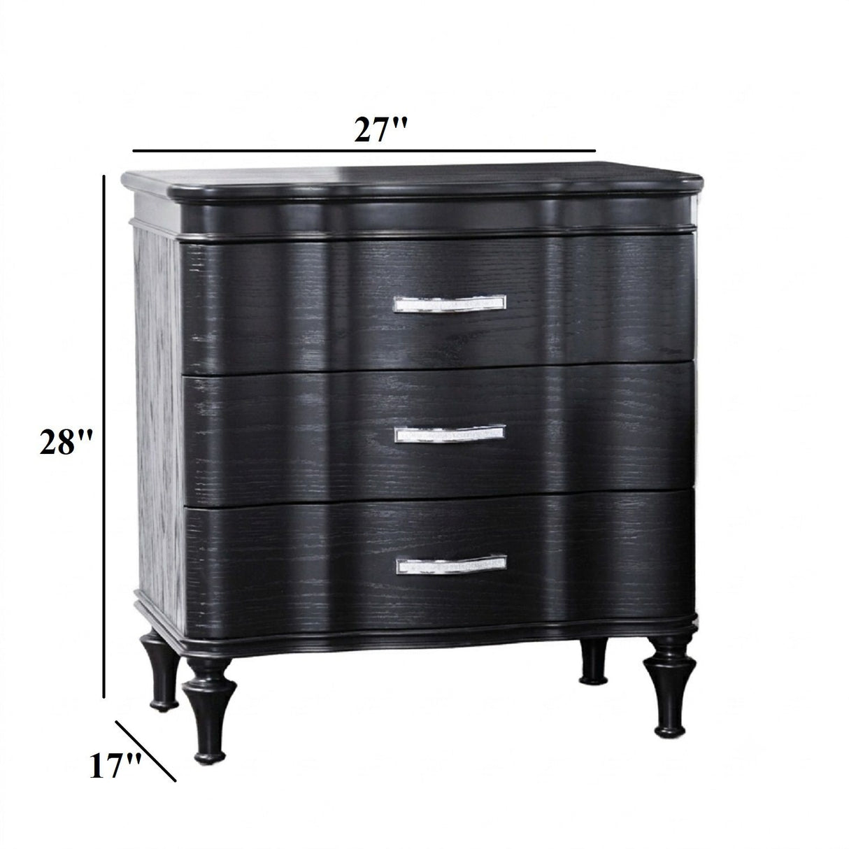 Nightstand, 3 Drawer Bedside Table - Black