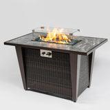 Fire Pit Table, Glass Wind Guard And Rain Cover, Lid - Brown