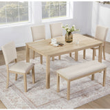 6 Piece Dining Table Set With Bench - Beige / Light Oak