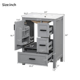Bathroom Vanity With Sink, Soft Close Door, Double Layer Door Shelf And 3 Drawers - Gray