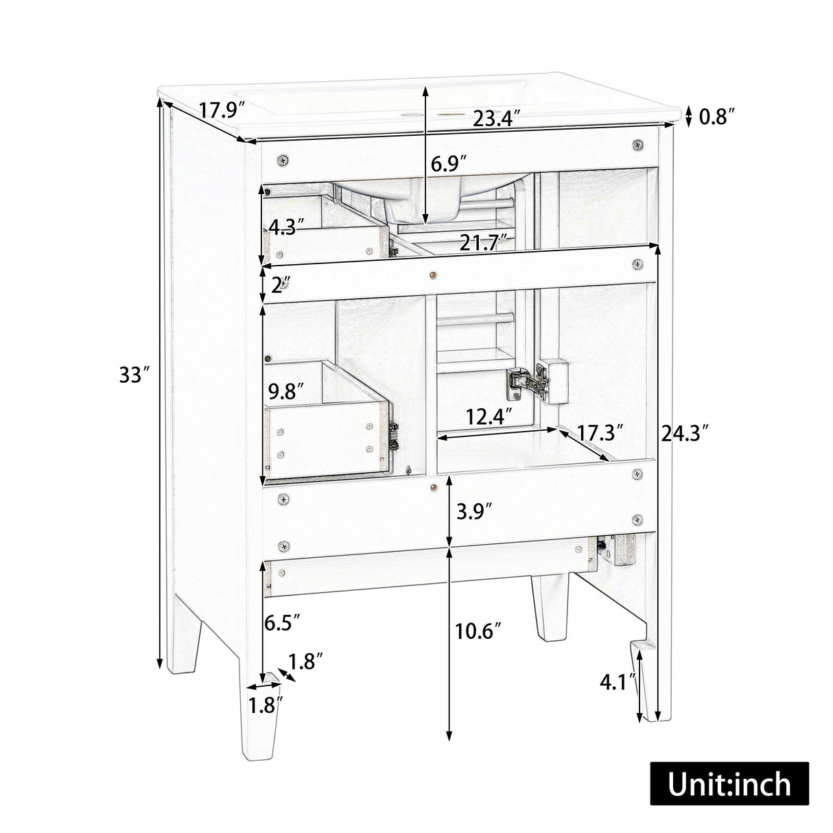 Modern Bathroom Vanity With Sink, Freestanding Cabinet With Drawers And Shelves