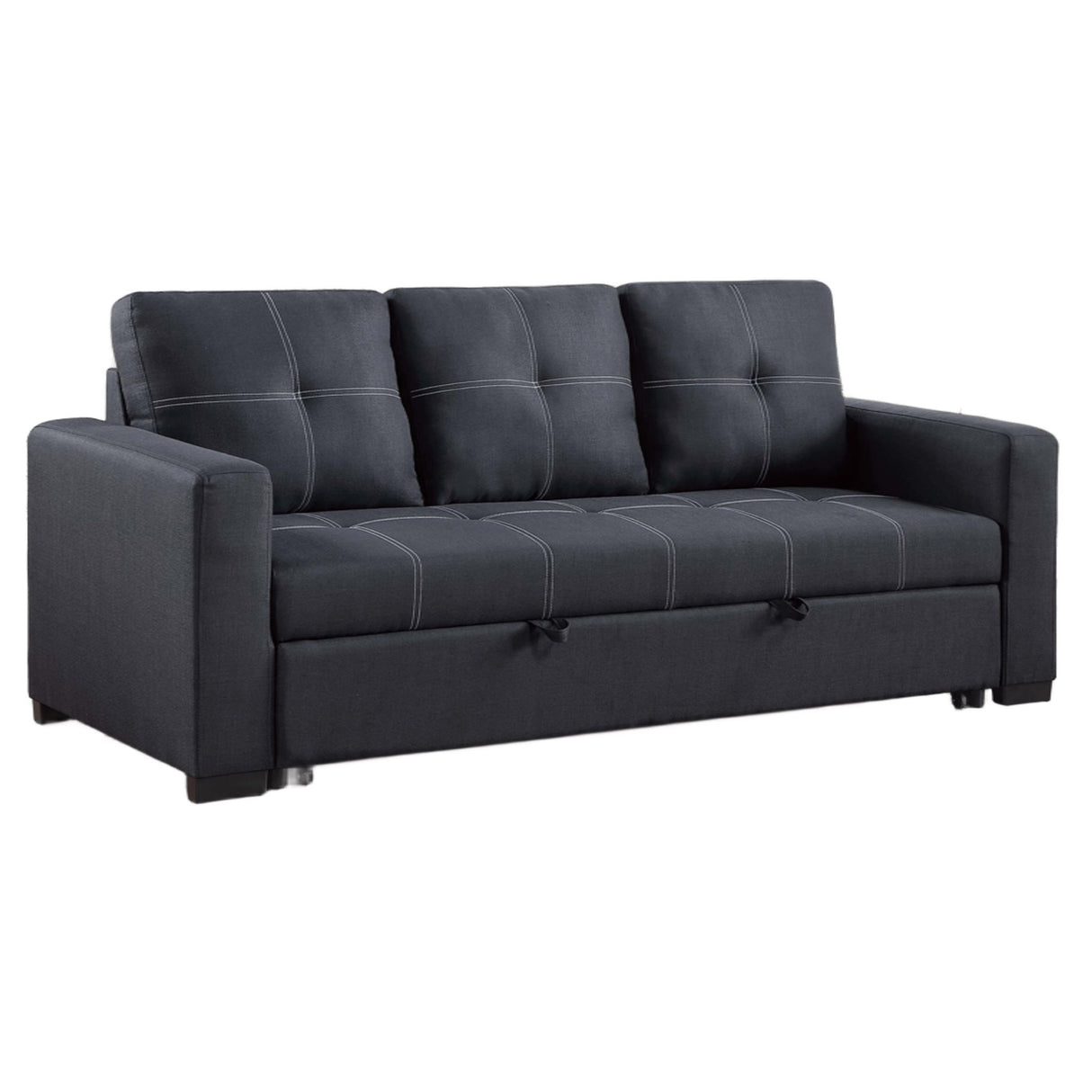 Sectional Sofa Pull Out Bed Upholstered Tufted Convertible Couch - Black