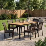 7 Piece Outdoor Dining Set With Table And 6 Chairs - Brown Multi