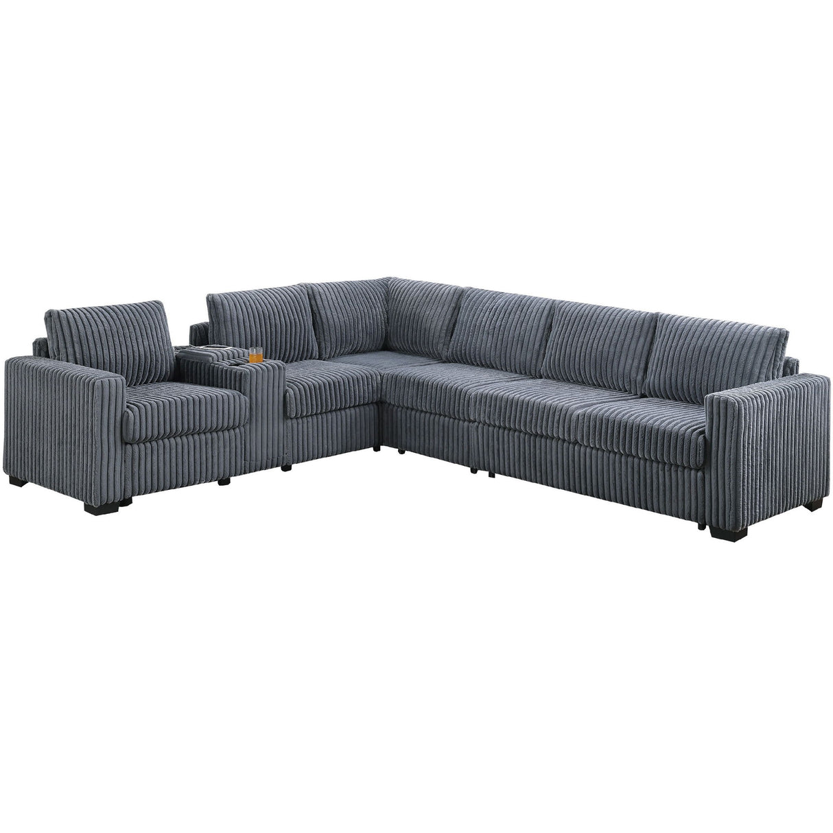 Modern Style L-Shape Sectional Set, USB Ports, Cup Holder