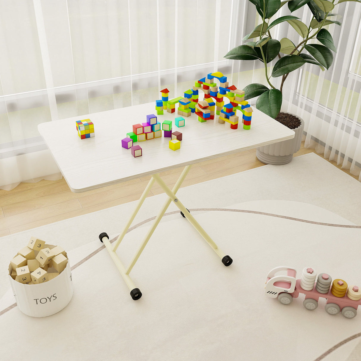 Adjustable Standing Table, Indoor & Outdoor Use, Portable With Adjustable Height - Off White / White
