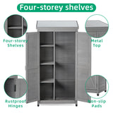 Wood Outdoor Storage Cabinet With Metal Top Garden Shed For Yard And Patio - Gray