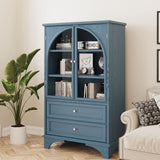 Glass Door Display Case With 2 Drawers And Adjustable Shelf