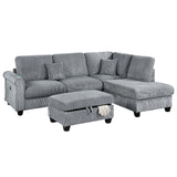 Contemporary Sectional Set With Right Arm Chaise, Left Arm Sofa With USB Port, Storage Ottoman