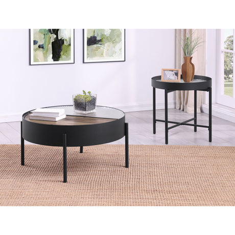 Rafael - 2 Piece Coffee Table Set With Sliding Storage - Tan / Black