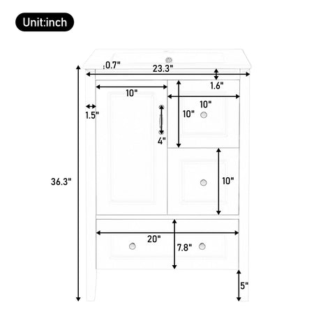 Freestanding Bathroom Vanity With Sink, Soft Closing Cabinet And Drawers - White
