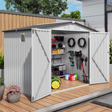 Outdoor Garden Storage Shed, Tool Shed With Pitched Roof Waterproof With 1 Window And 2 Lockable Door - White / Gray