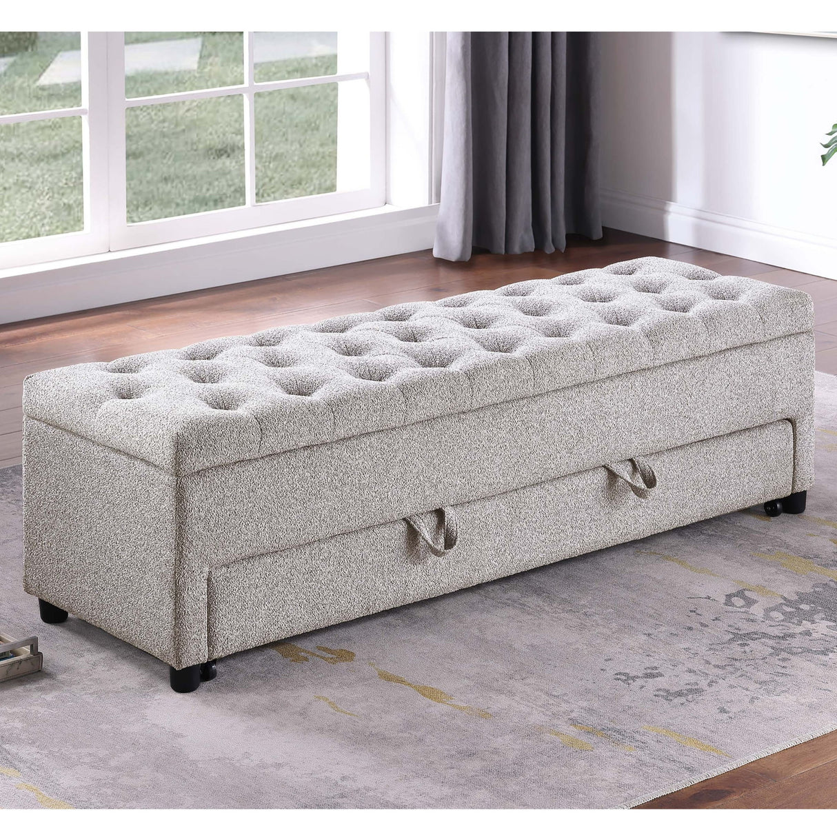 Storage Ottoman With Tufted Seat And Underseat Drawer