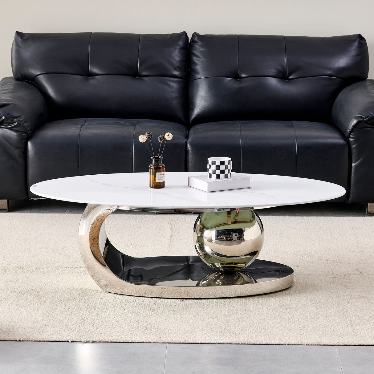 Oval Coffee Table With Geometric Precision
