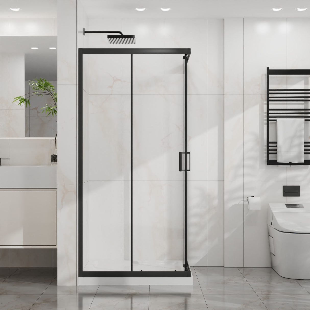 Corner Shower Door, Sliding Shower Enclosure - Matte Black