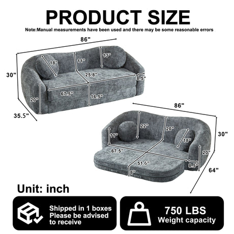 Curved Convertible Sofa, 2 In 1 Frameless Folding Sofa Bed With Pull Out Base And Deep Seat
