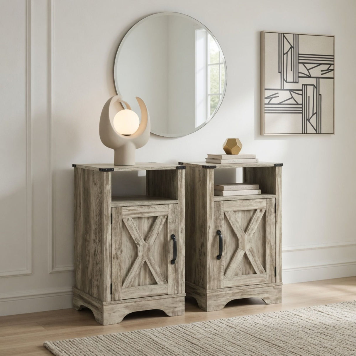 Farmhouse Nightstand, Charging Station & Storage