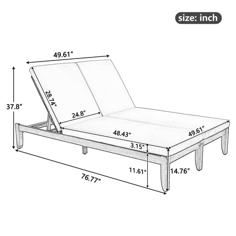 Adjustable Outdoor Patio Lounge Chair 2 Seater Recliner - Beige / Walnut