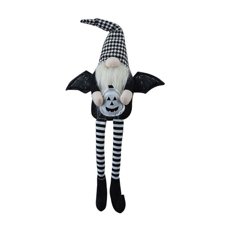Sitting Gnome With Wings & Plaid Hat, For Halloween Decor
