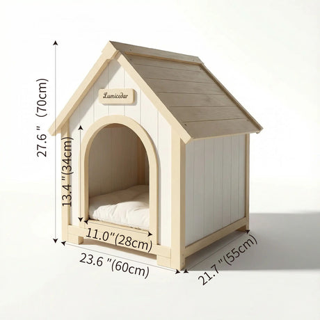Indoor Dog House With Cushion Pet House For Small Dogs & Cats - Creamy White / Light Yellow