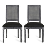 French Country Dining Chair With Rectangular Cane Backrest And Smooth Upholstered Seating