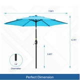 Umbrella With Crank Lift & Tilt, UV-Resistant Canopy For Patio