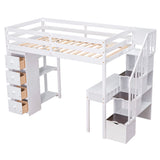 Loft Bed With Storage Drawers, Desk And Stairs With Shelves