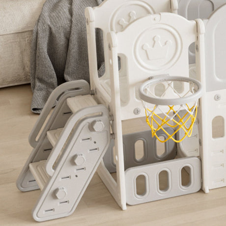 Toddler Slide, 11 In 1 Indoor Outdoor Playground With Basketball Hoop - Gray / Ivory