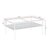 Rectangle Coffee Table With Tempered Glass Top And Legs, Modern Table For Living Room